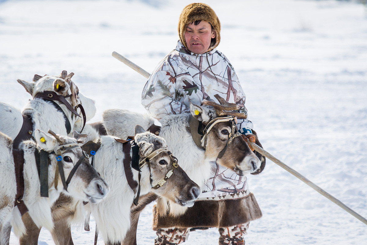 A Khanty man in a traditional dress