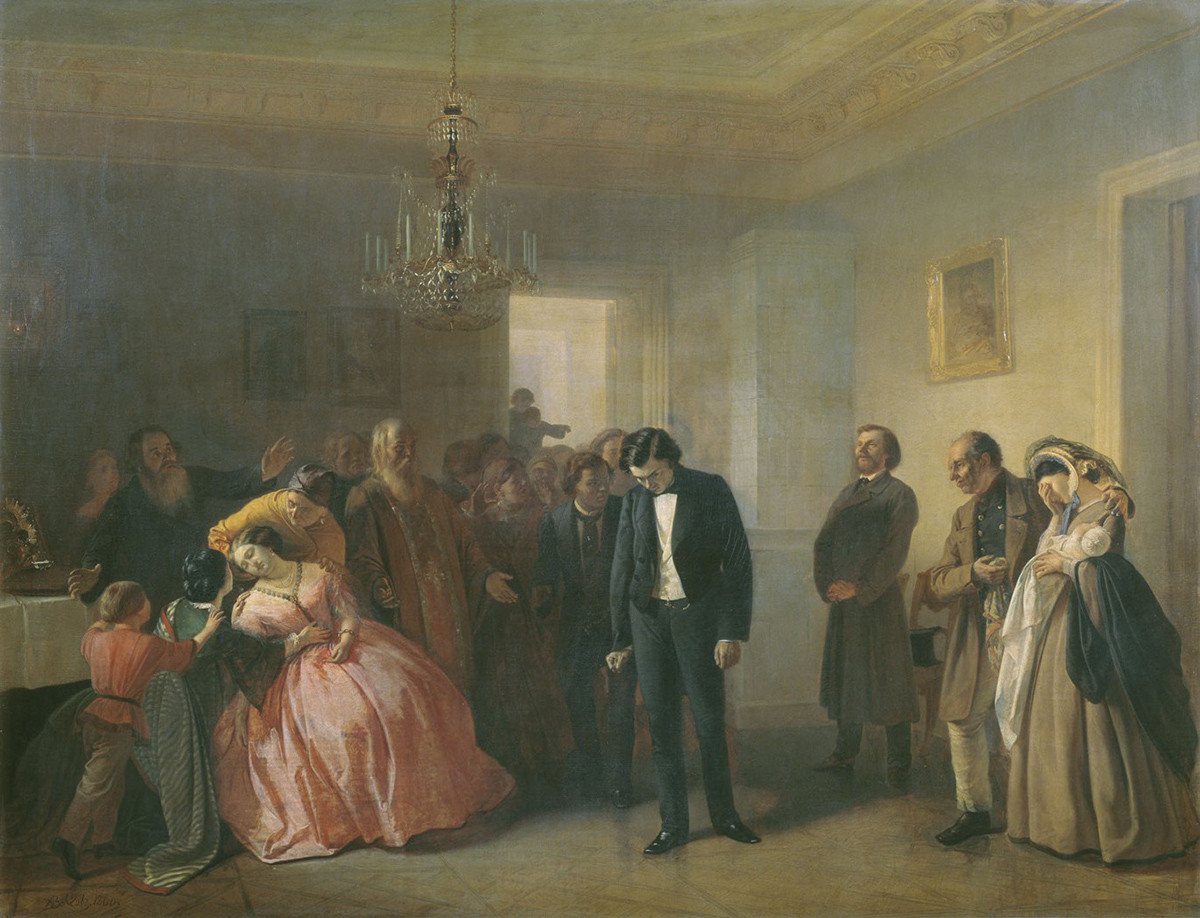 “Fidanzamento interrotto” (1860), dipinto di Adrian Volkov (1827-1873)
