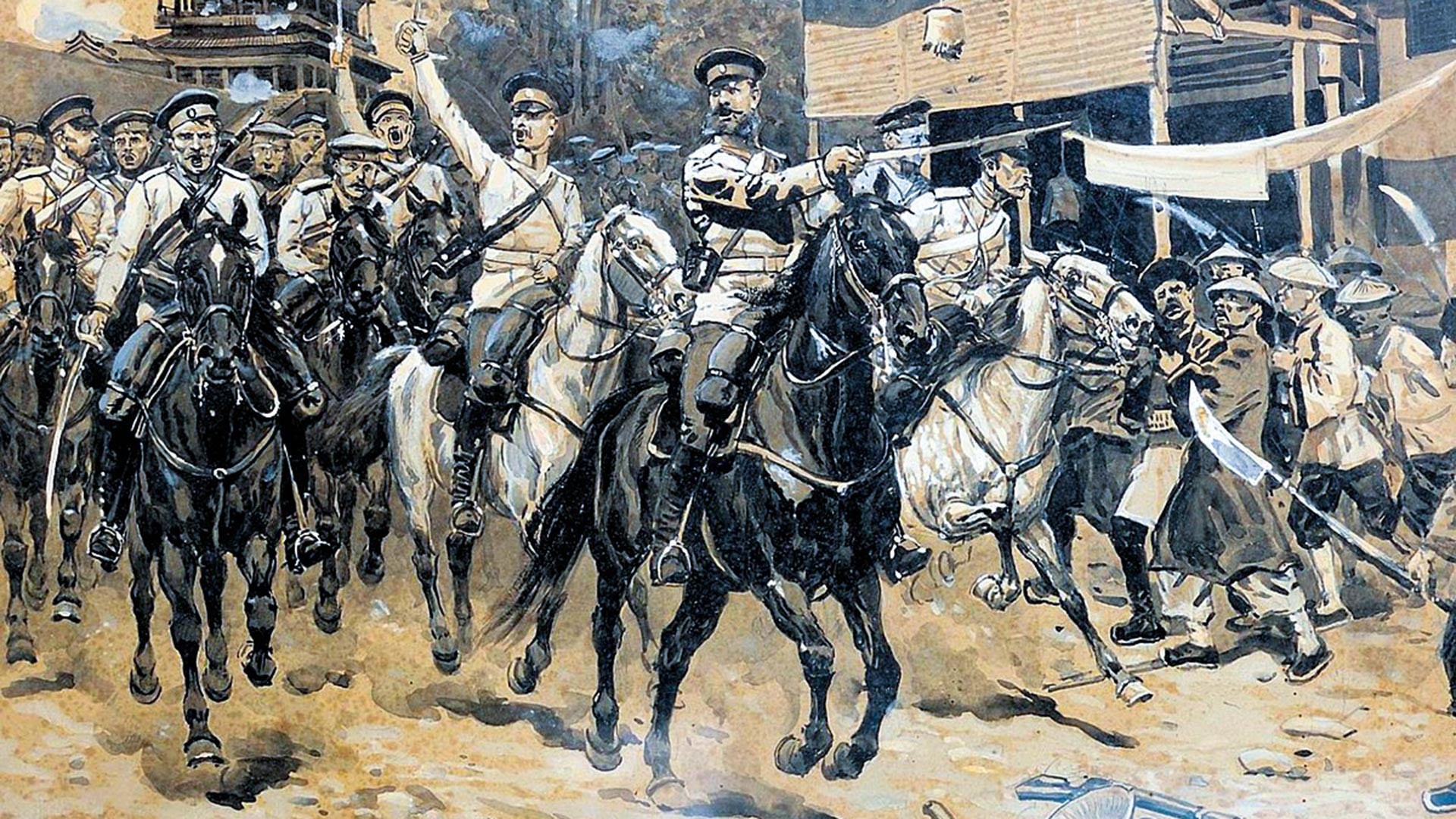 Russische Kavallerie in China während der Niederschlagung des Ihetuan-Aufstands.