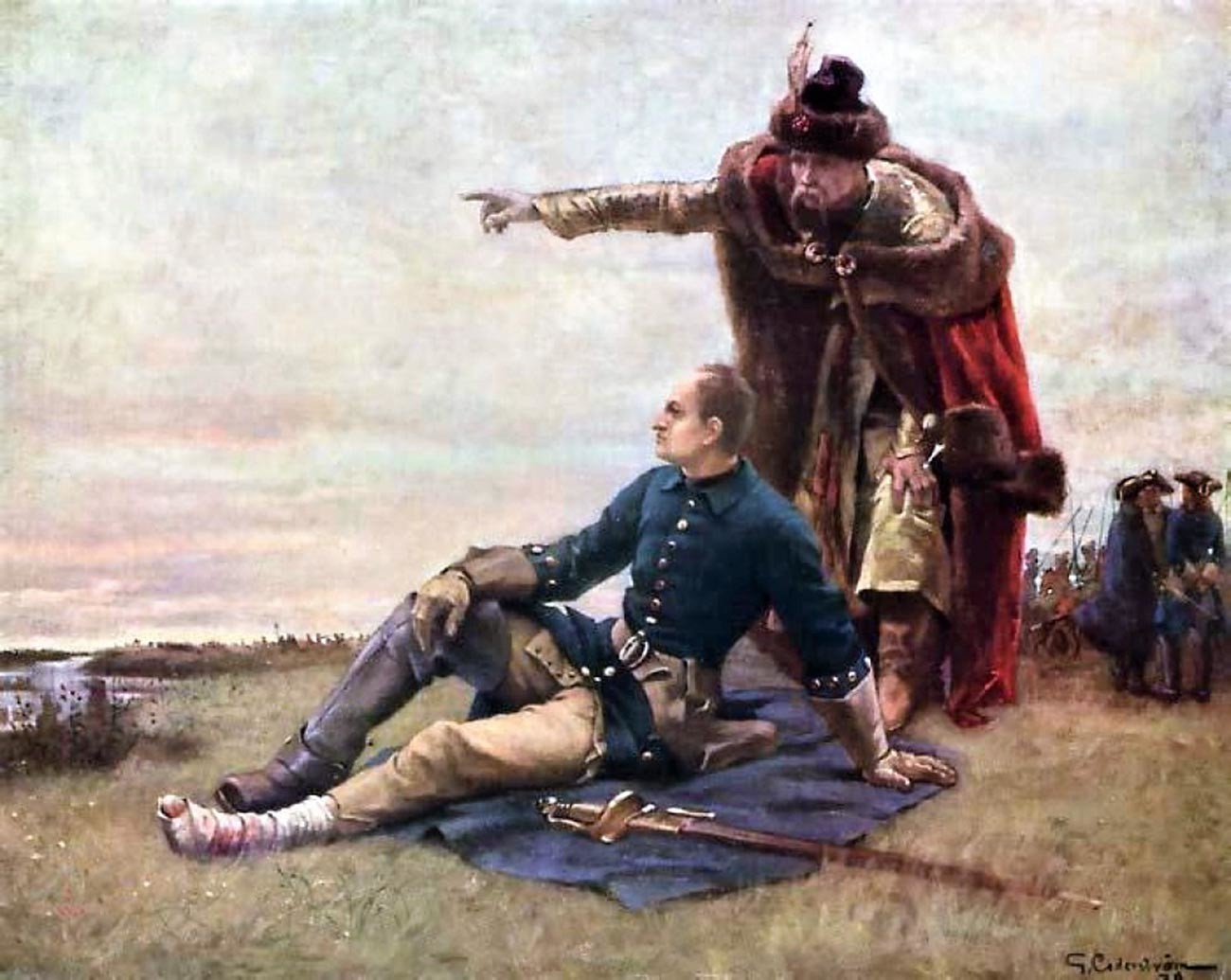 Carol al XII-lea al Suediei și Ivan Mazepa după bătălia de la Poltava.