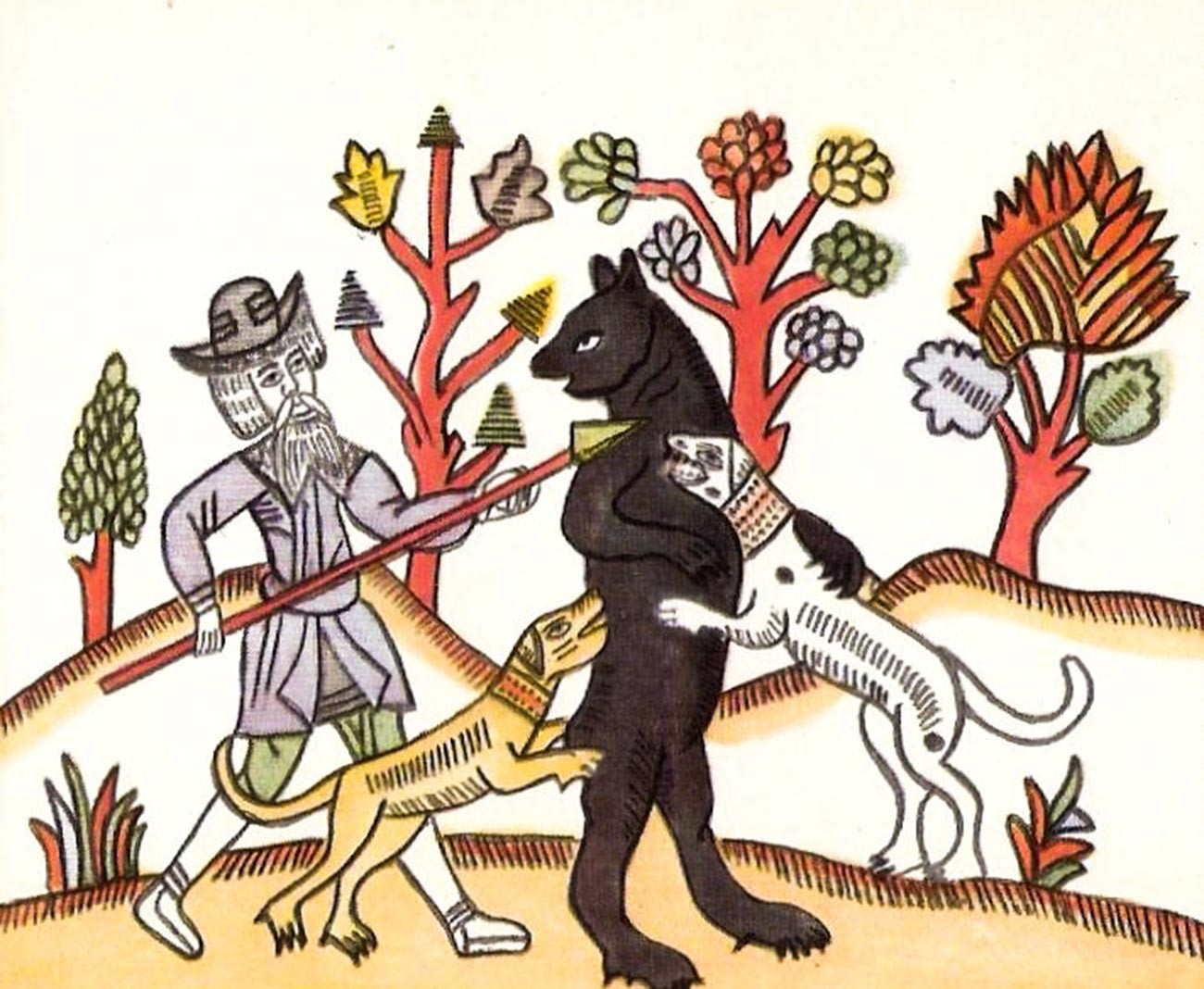 Vignetta raffigurante il “Rozhon”, un palo appuntito usato come arma per la caccia