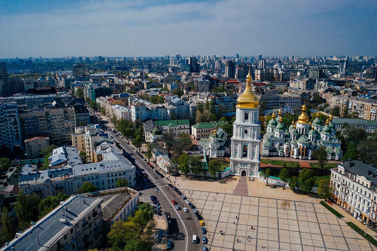 Vista aérea panorámica de la Catedral de San Miguel en Kiev, Ucrania.