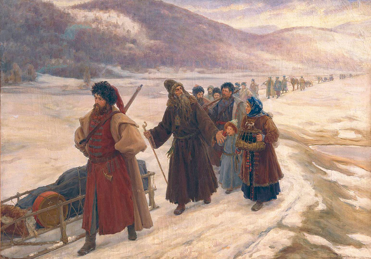  Avvakum na Sibéria. Pintura de Serguêi Milorádovitch, 1898.