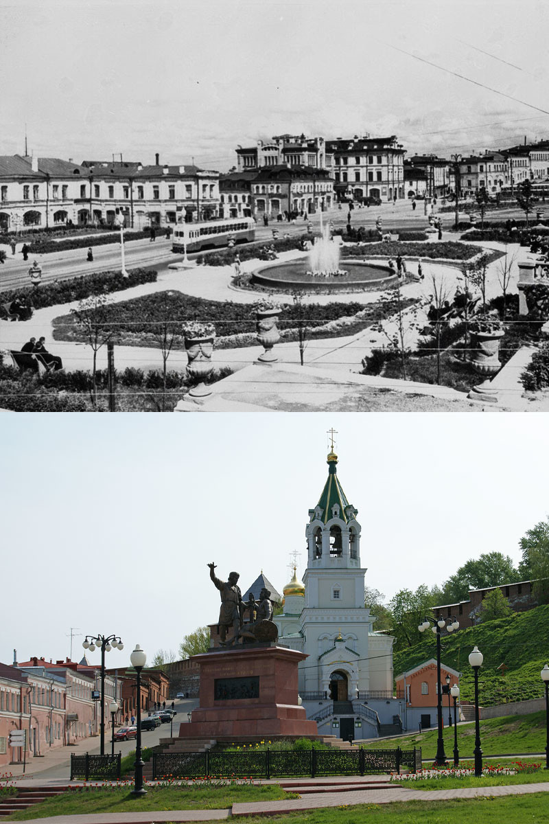 Skoba square, 1957 / Monument to Minin and Pozharsky nowadays.