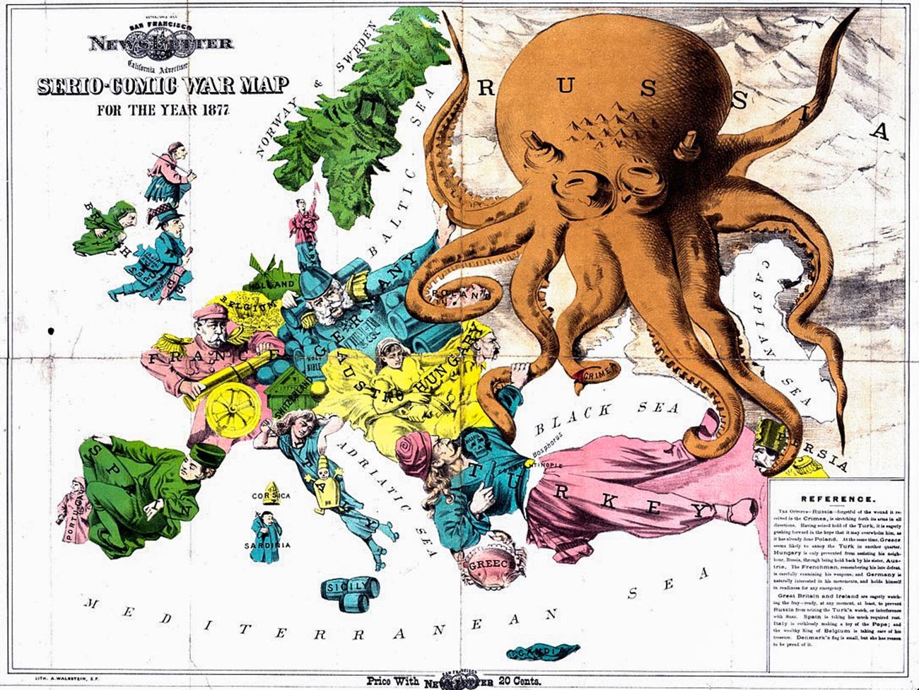  Сатирична карта на Европа, 1877 