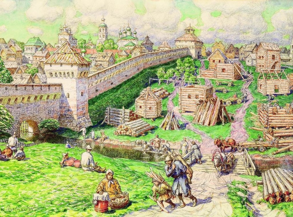 Pemandangan Trubnaya Ploshchad di Moskow pada abad ke-17 oleh Apollinaryi Vasnetsov