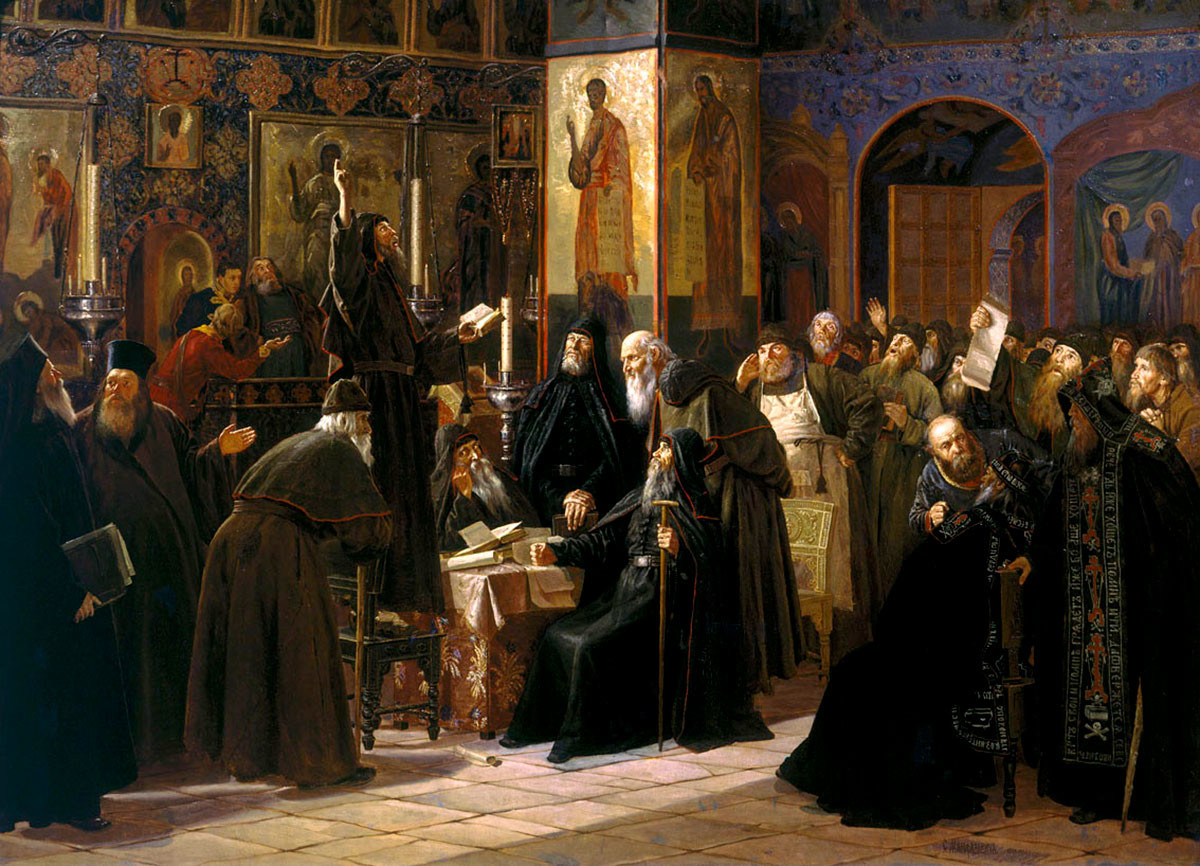 Révolte du monastère des Solovki contre les nouveaux écrits religieux, par Sergueï Miloradovitch, 1885