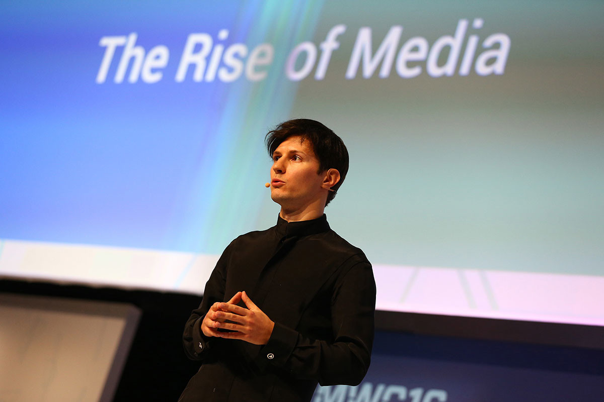 Pawel Durow, Gründer und CEO von Telegram, hält seine Keynote-Konferenz am zweiten Tag des Mobile World Congress im Fira Gran Via Komplex in Barcelona, Spanien, am 23. Februar 2016.