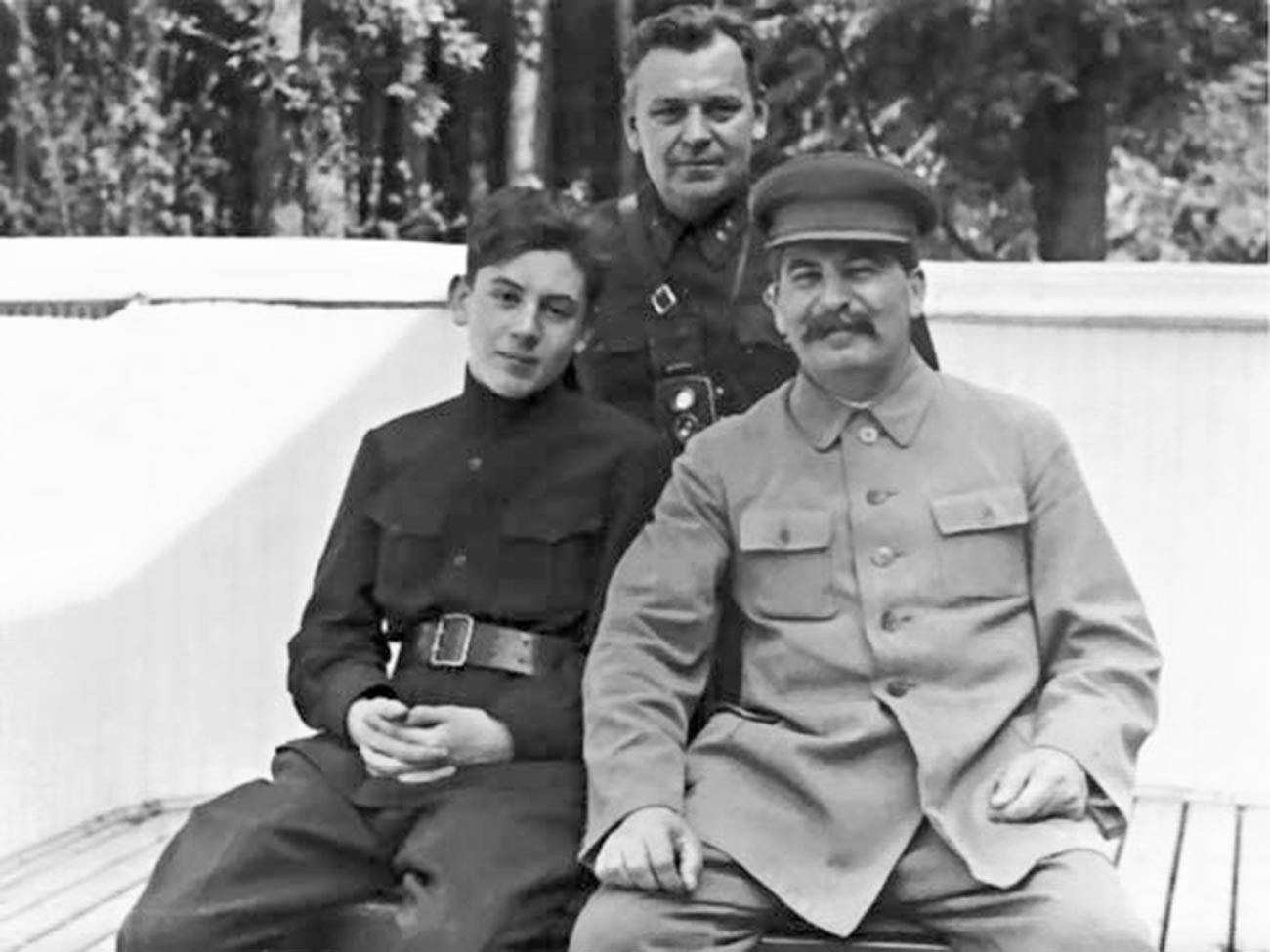 Nikolay Vlasik with Vasiliy Stalin and Joseph Stalin.
