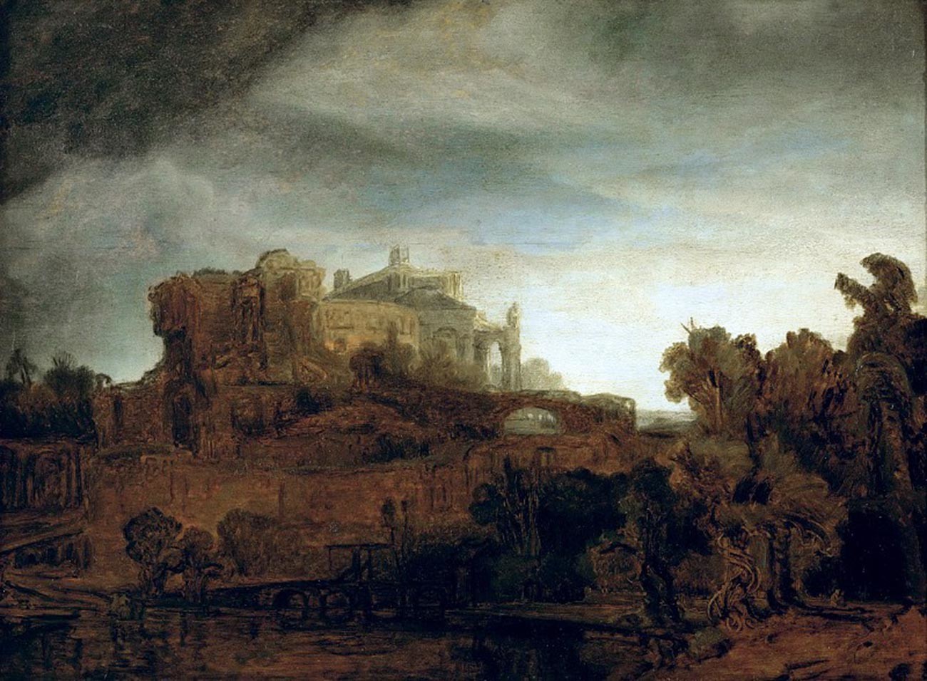 Rembrandt. Lanskap dengan Kastil