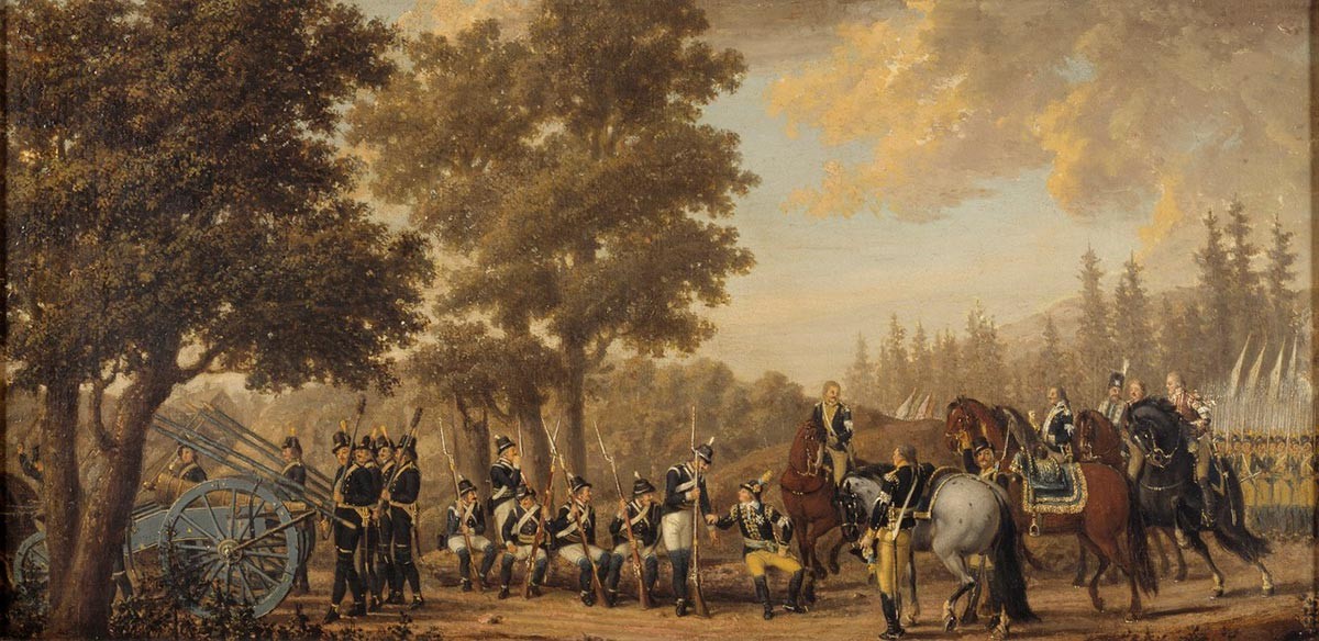 Švedski kralj Gustav III. Z vojakom. Epizoda iz ruske vojne 1789. Pehr Hilleström