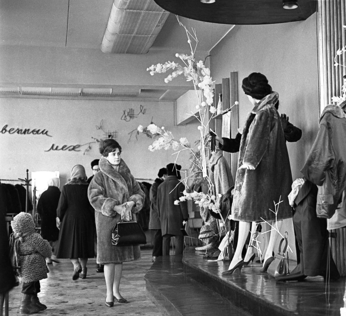 モスクワのカリーニン 通りにあった「合成繊維」の店、1965年