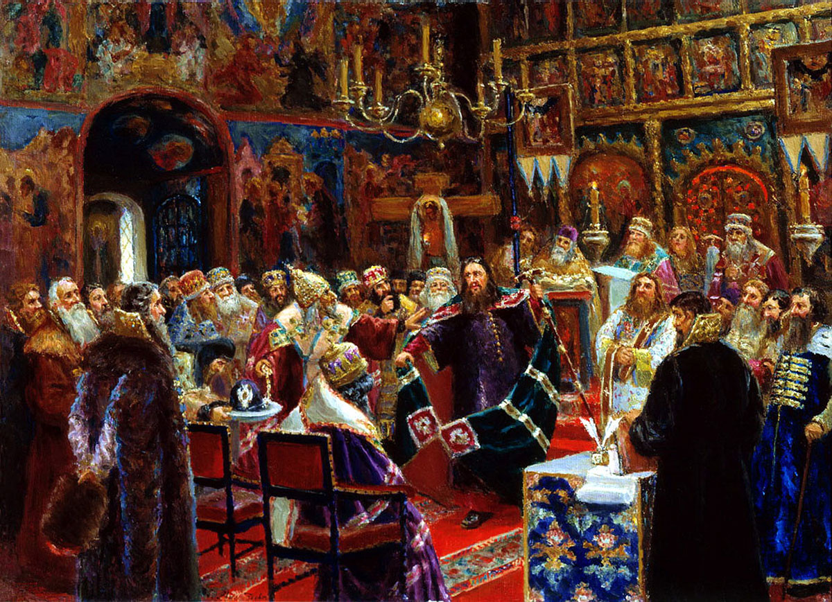 “Pengadilan atas Patriark Nikon, 1885” oleh Sergei Miloradovich