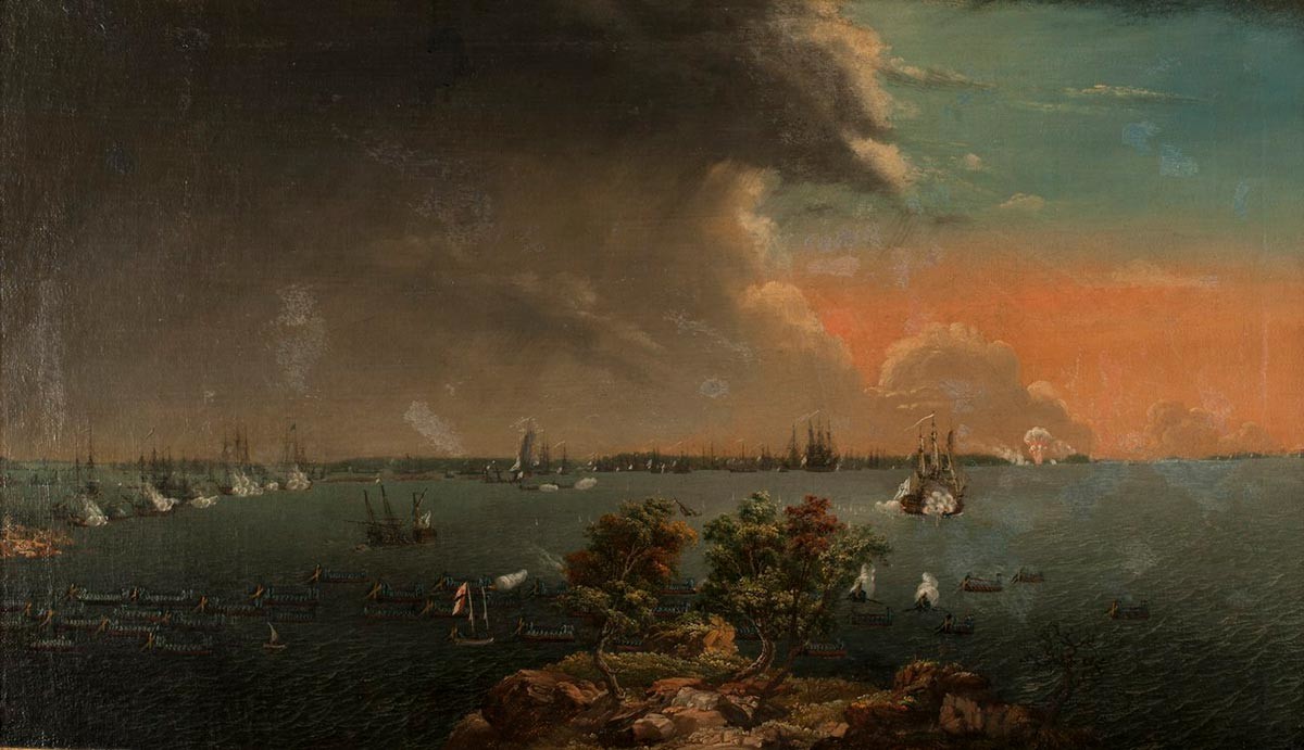 Seeschlacht: Die Schlacht bei Svänsksund am 8. Juli 1790, bei der 53 kaiserlich-russische Schiffe abgezogen wurden, Johan Diedrich Schoultz.