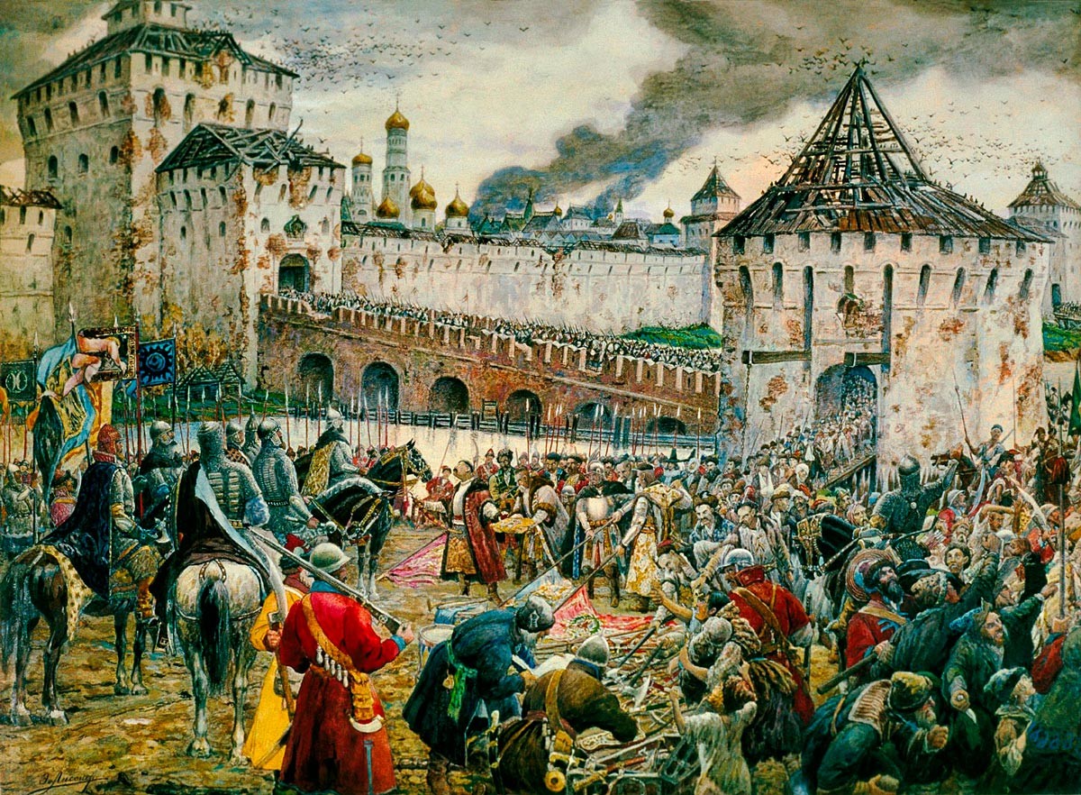 Polandia menyerahkan Kremlin Moskow kepada Pangeran Pozharsky pada 1612, oleh Ernst Lissner, 1938