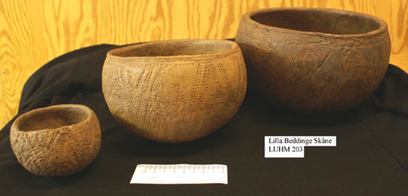 Corded ware pottery from Lilla Beddinge, Sweden.