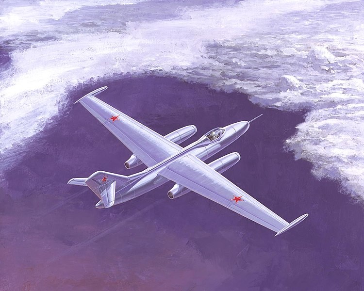 Representación artística de un Yak-25RV en el museo de la aviación de Moninó (Moscú)