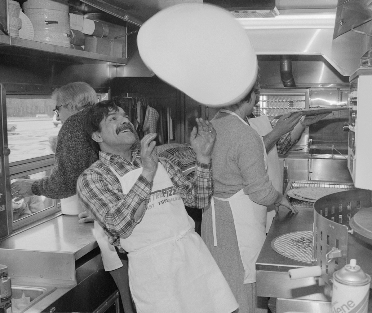 The opening of Astro Pizza truck, the Lenin Hills, 1988. 