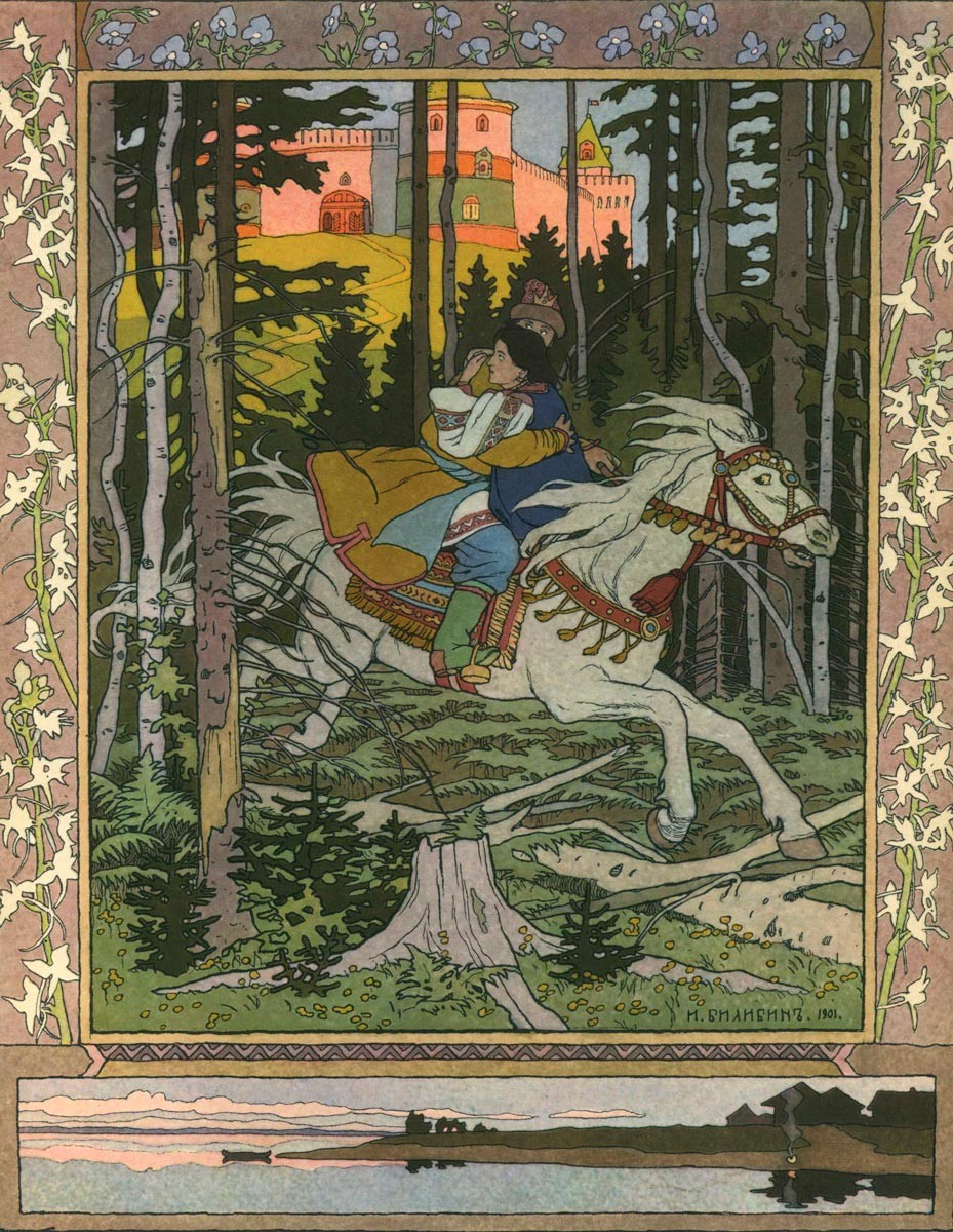 Copertina delle Fiabe di Pushkin illustrata da Ivan Bilibin
