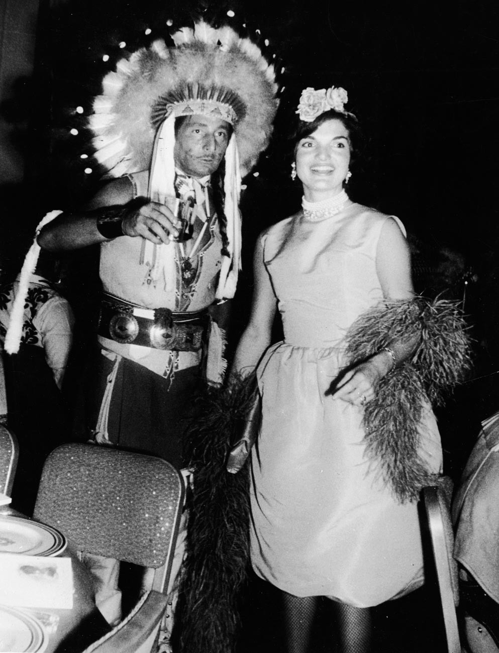 Oleg Cassini and Jacqueline Kennedy attending a costume party in the early 1960s.