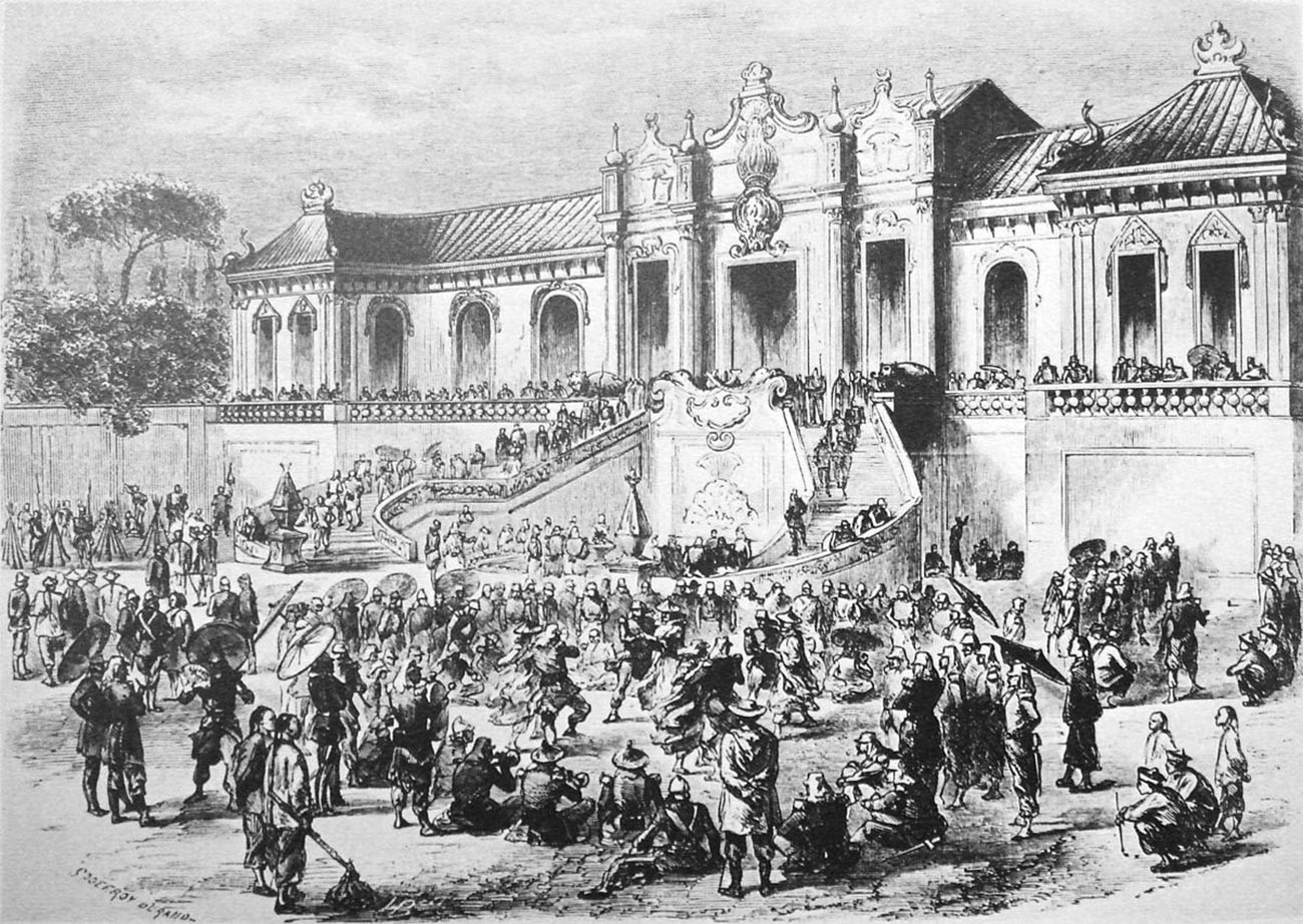 Plünderung des Yuan Ming Yuan durch anglo-französische Truppen im Jahr 1860.