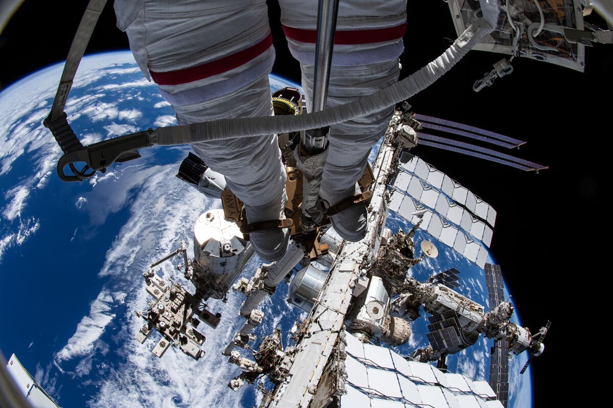 This view from NASA spacewalker Thomas Marshburn's camera 
