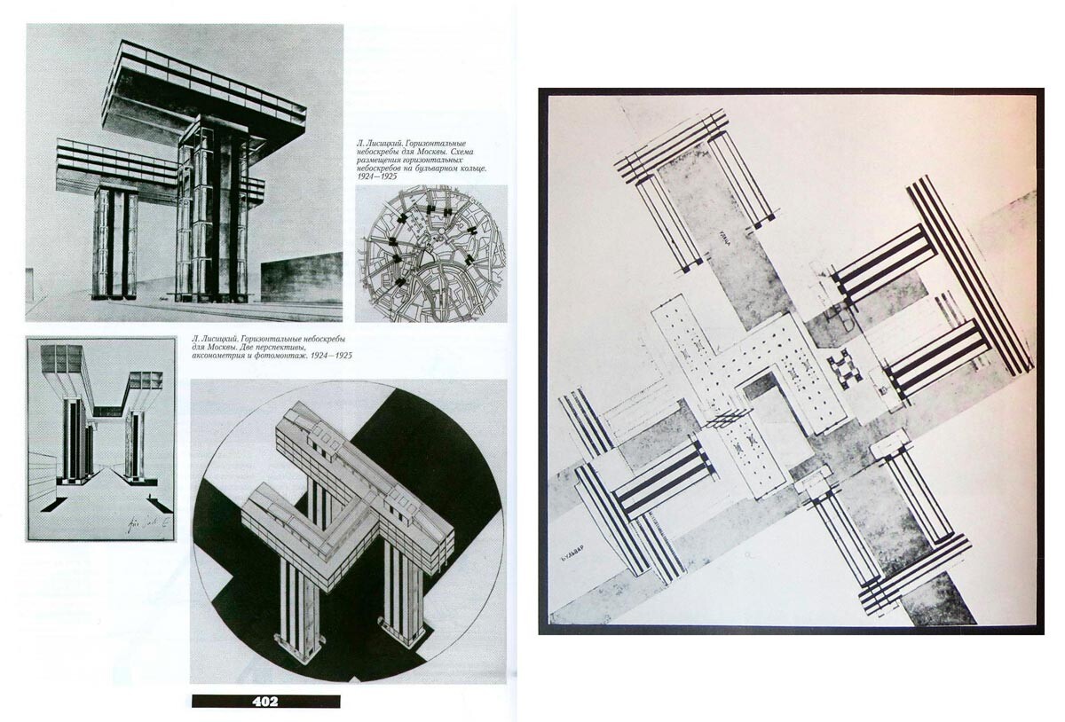 Plantas dos arranha-céus horizontais de Lissitzky.