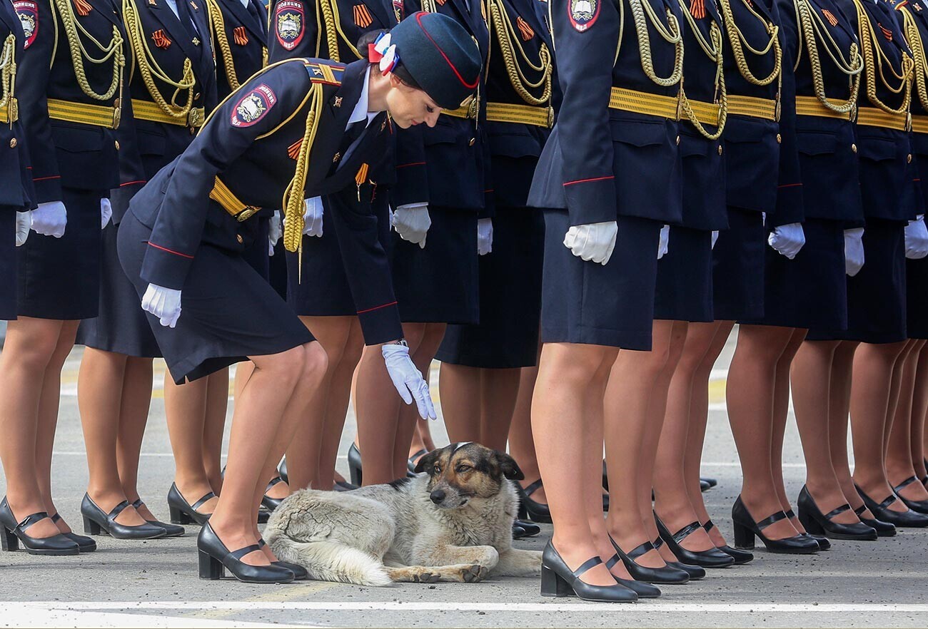 Русија. Волгоград. Парадна екипа на волгоградската полиција, која за први пат учествува на воената парада на Победата, на парадата по повод 76-годишнината од победата во Големата татковинска војна.
