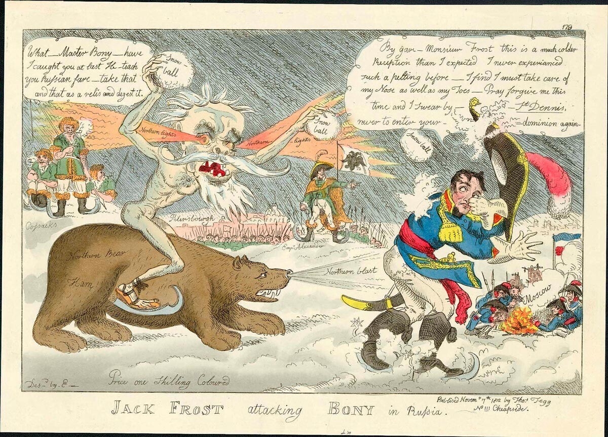 „Ледениот Џек го напаѓа малиот Бони“, Вилијам Елмс, 1812 година.
