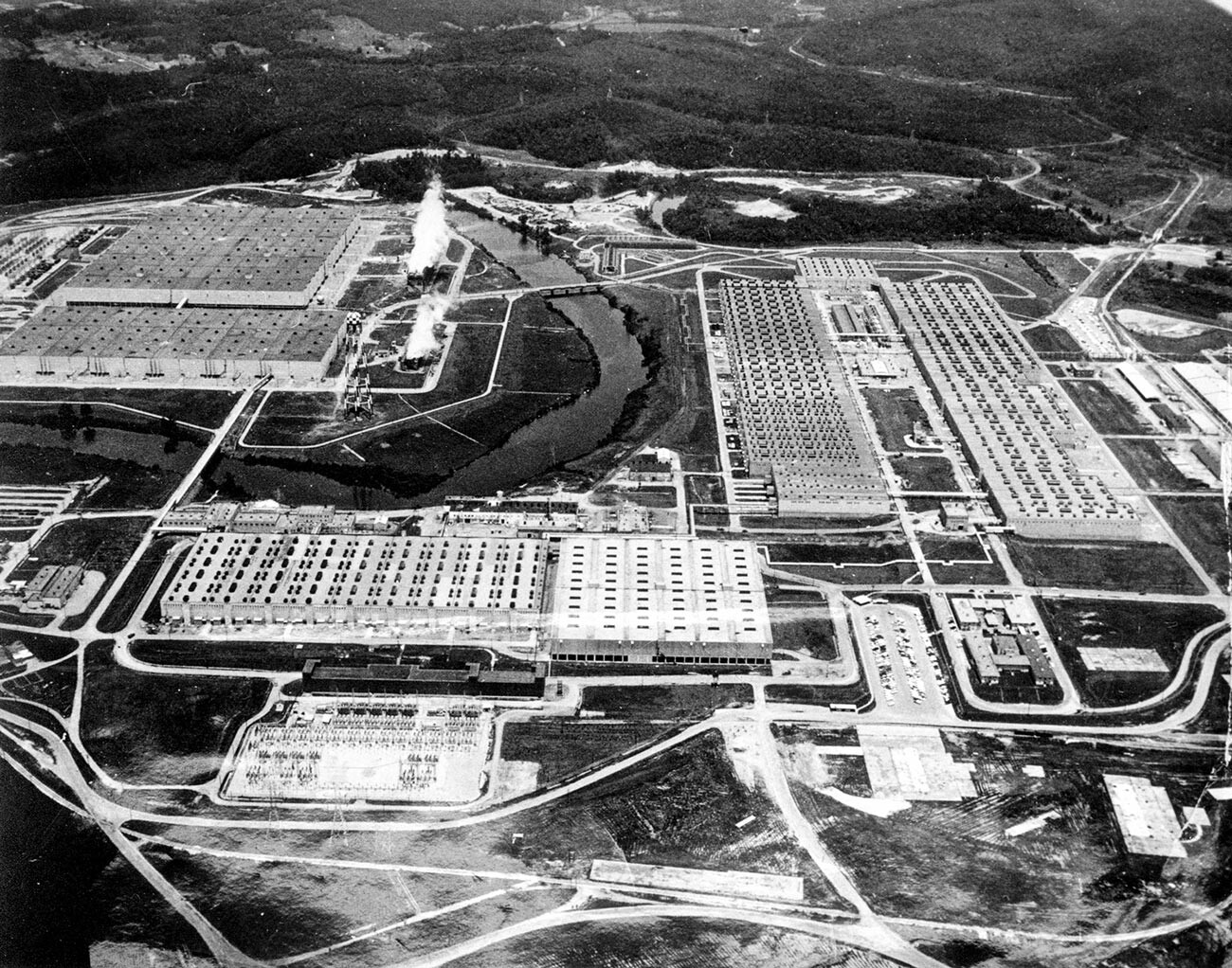 This is an aerial view of the Atomic Energy Commission's nuclear research facility at Oak Ridge Tenn.