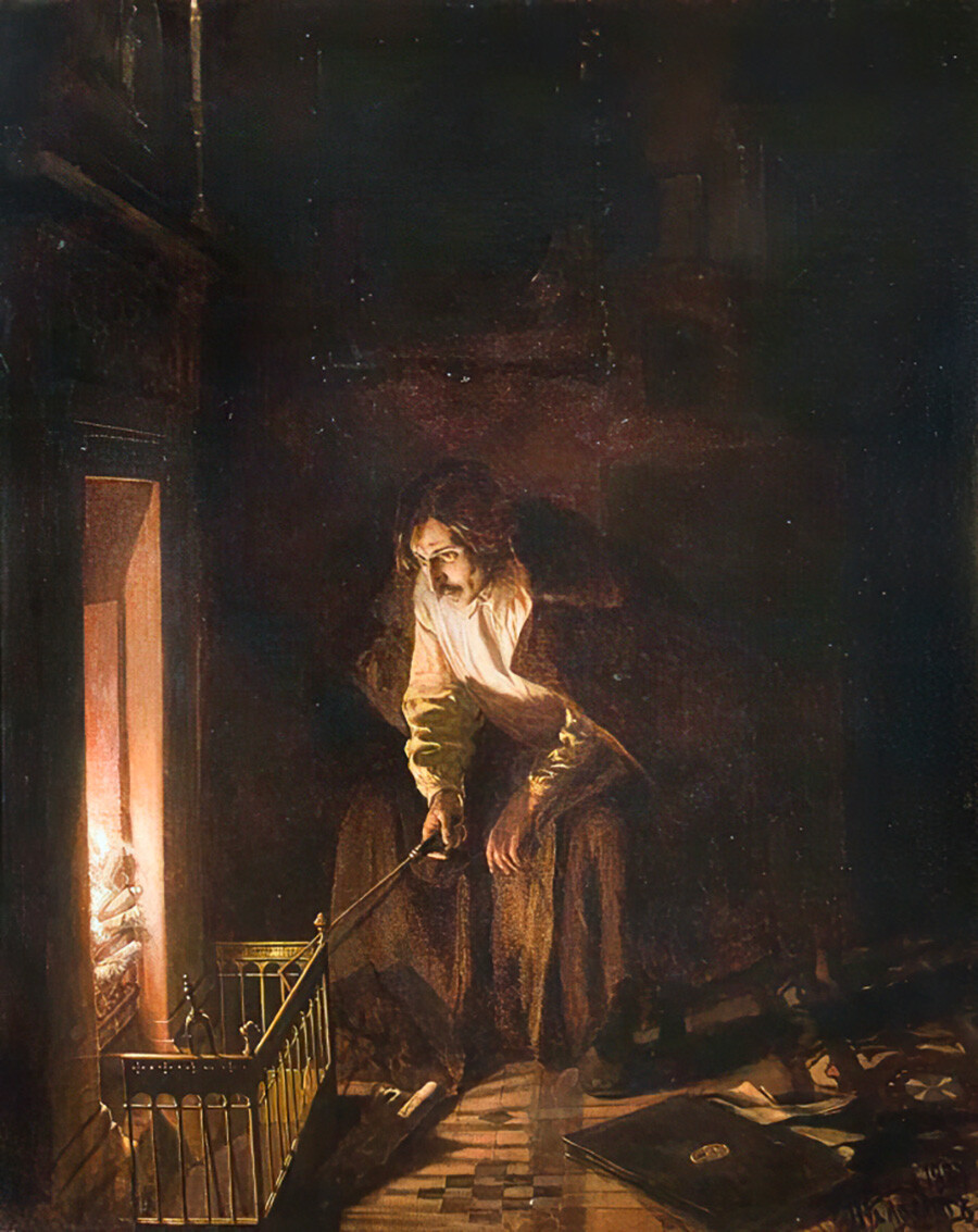 Mikhaïl Clodt. Fin des Âmes mortes (Gogol brûlant son manuscrit), 1887 