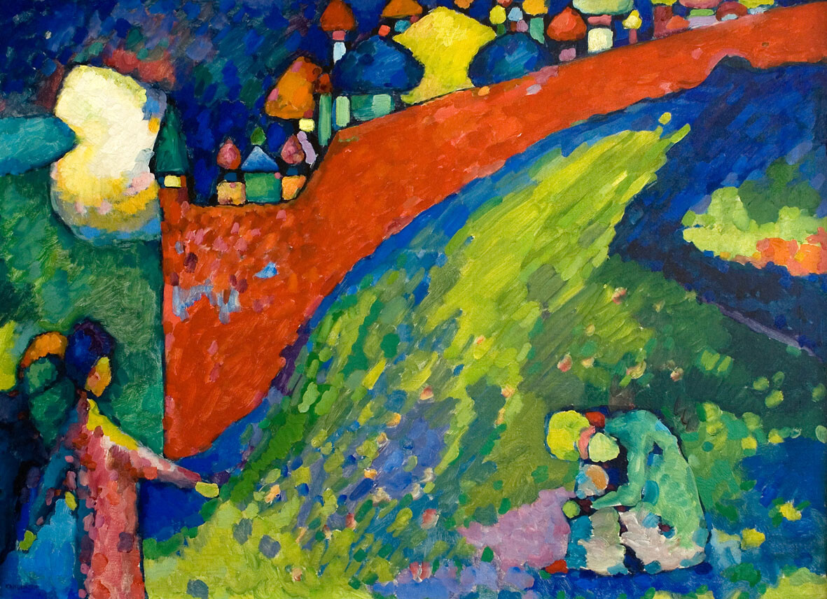 Vasilij Kandinskij, Destino (Il muro rosso) 1909, olio su tela 83 x 116 cm, Astrakhan, The P.M. Dogadin Astrakhan State Art Gallery, inv. AKГ-Ж-458