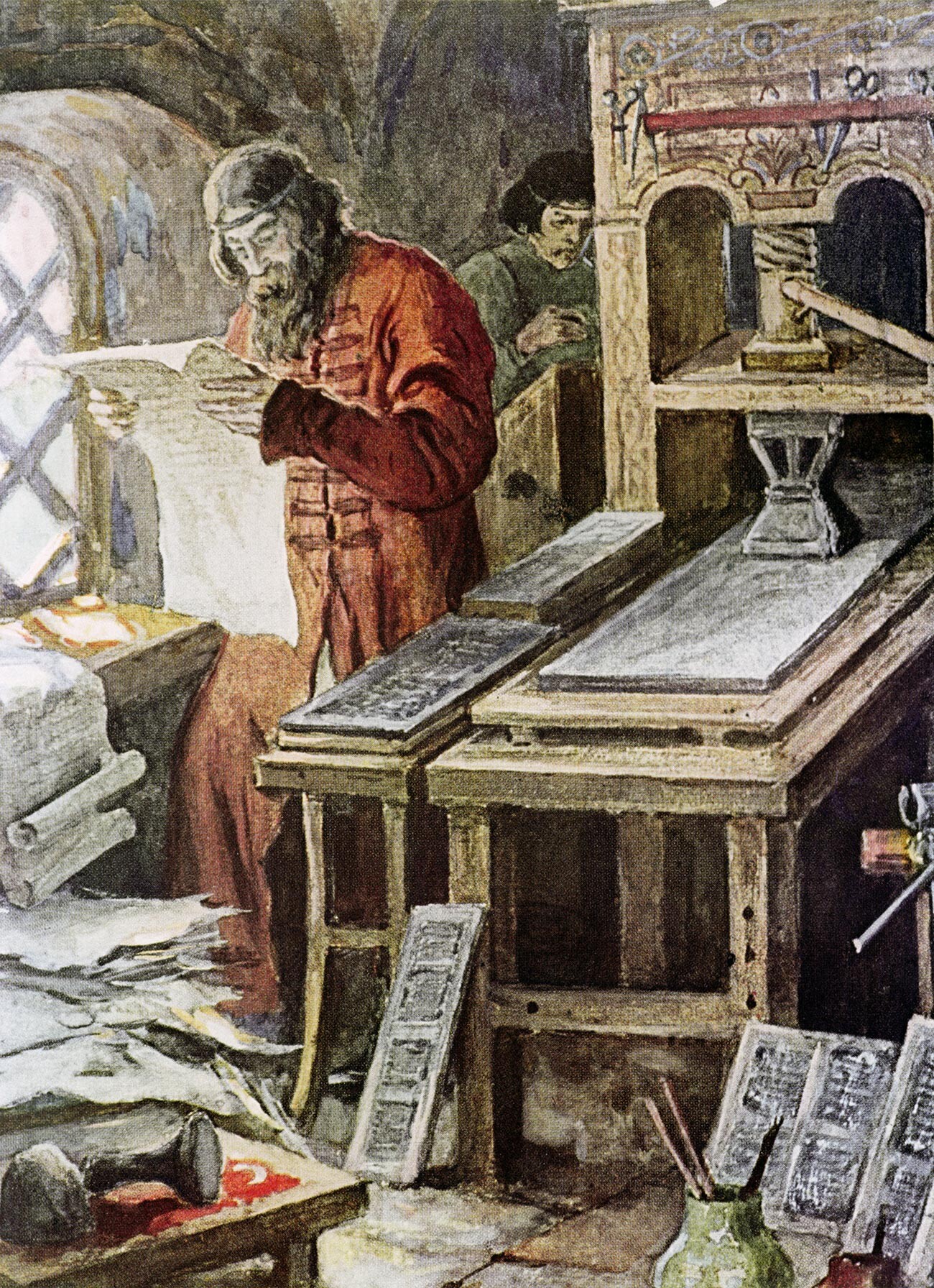 Erster Drucker Iwan Fjodorow in seiner Werkstatt.