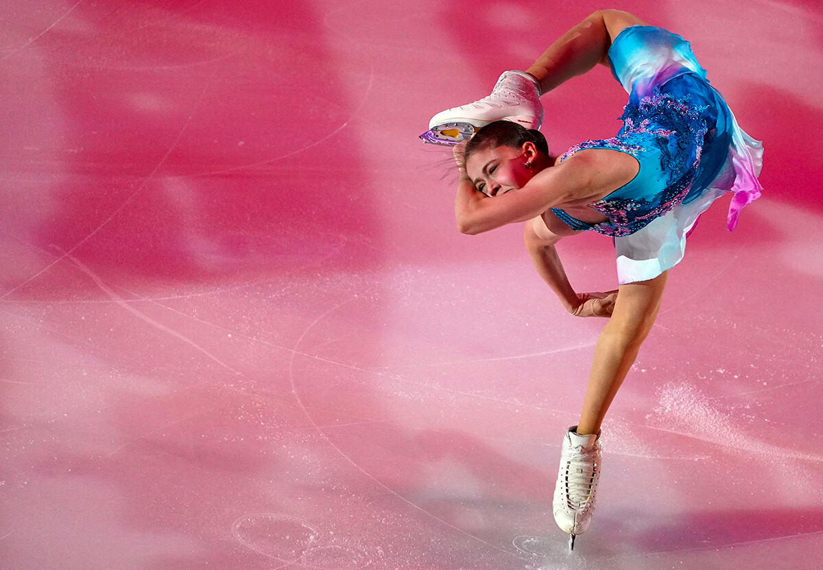 Kamila Valiyeva (Russia) at the exhibition performance of the Grand Prix of Figure Skating in Moscow. 22.11.2020 