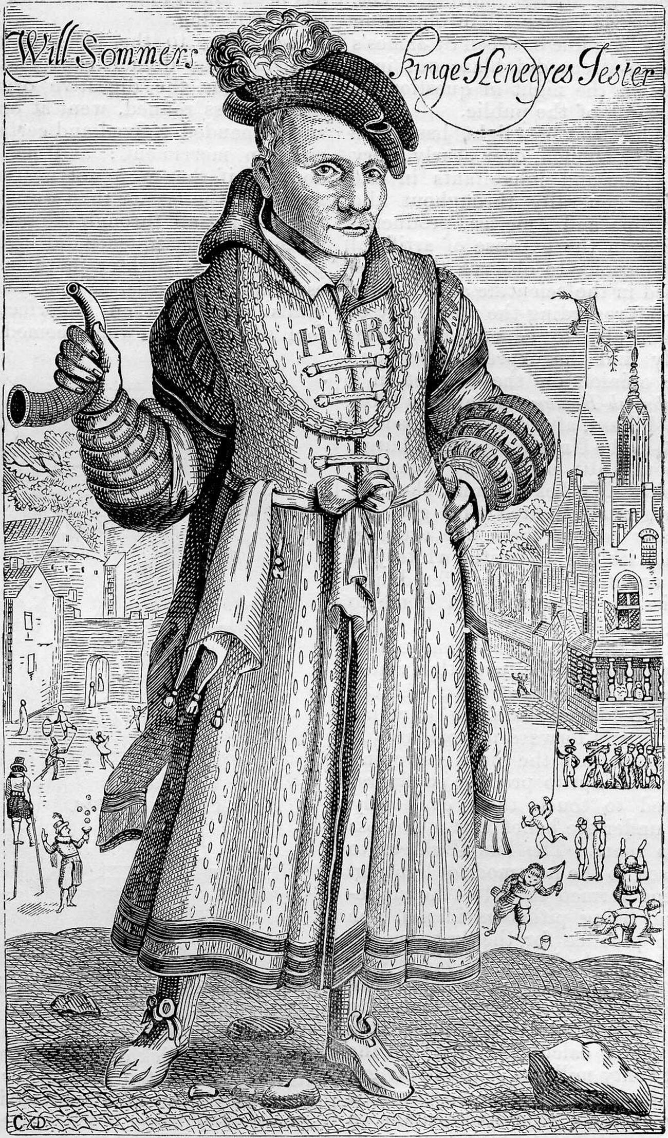 Портрет шута Уилла Соммерса, гравюра Френсиса Деларама.
