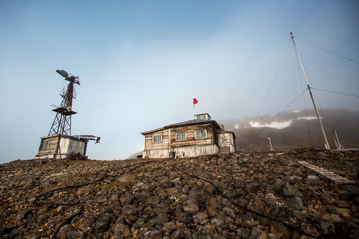 Soviet wind generator on Franz Josef Land archipelago in the Arctic Ocean.