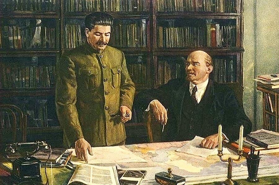 Vladimir Lénine et Joseph Staline élaborant le plan GOELRO (Commission d’État pour l’Électrification de la Russie), 1957