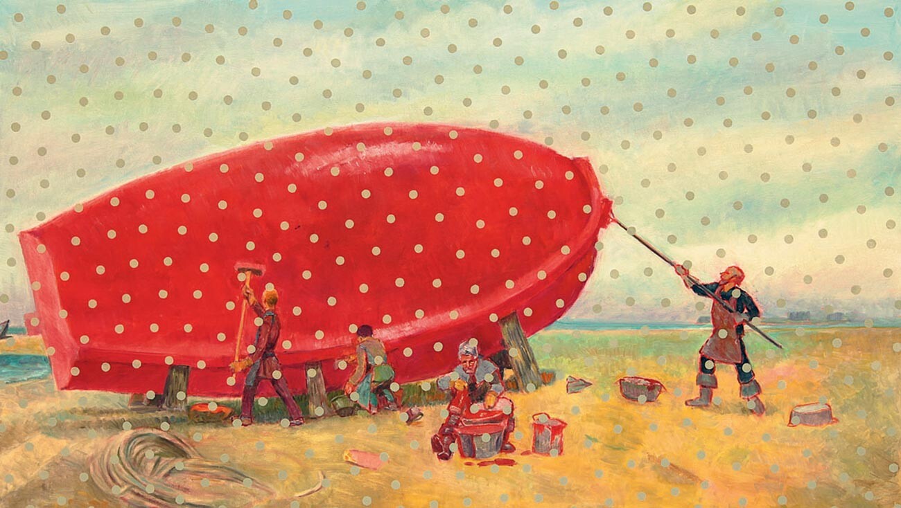 Ilya and Emila Kabakov. They are Painting the Boat, 2015
