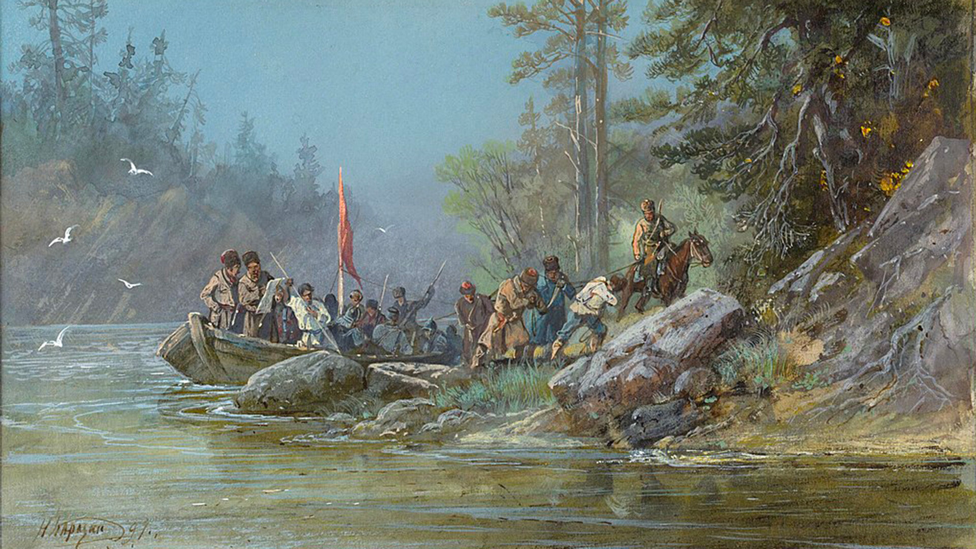 Nikolaï Karazine. Les cosaques sibériens explorant de nouvelles terres, 1891
