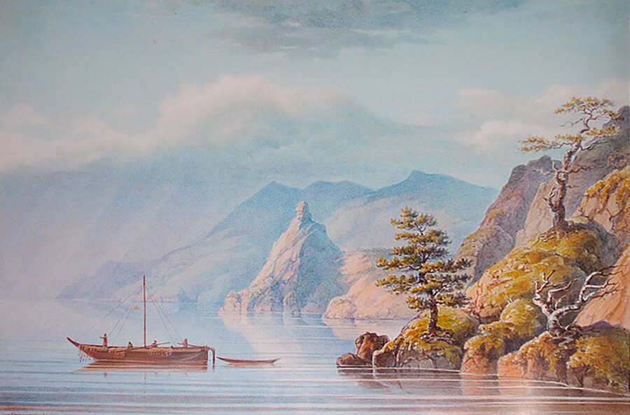 Leopold Niemirowski. Lac Baïkal. La roche Petit clocher dans la baie de Pestchanaïa, 1840-1850
