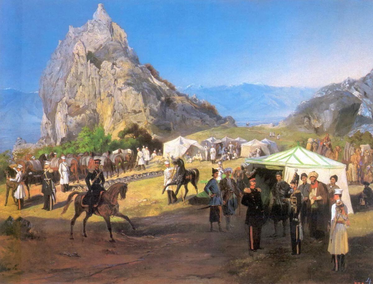 Summer camp of the Nizhny Novgorod Dragoon Regiment at Kara-Agach, 1840.