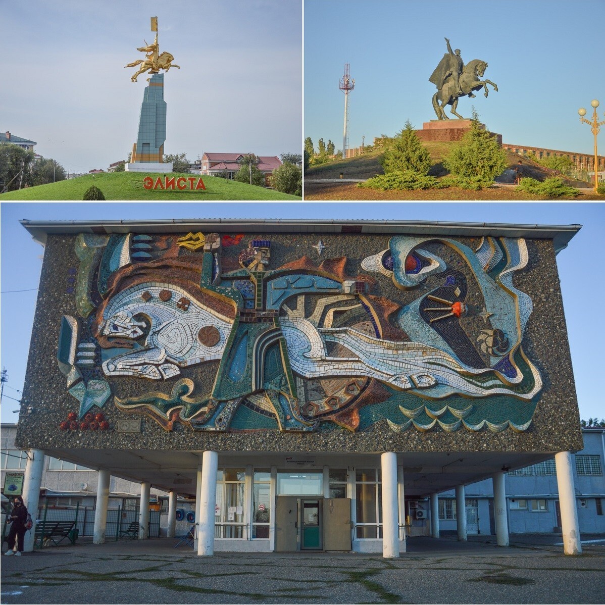 Kuda, simbol nomaden, ada di mana-mana di Elista, baik di patung atau di mosaik Soviet yang agung di fasad stasiun kereta api.