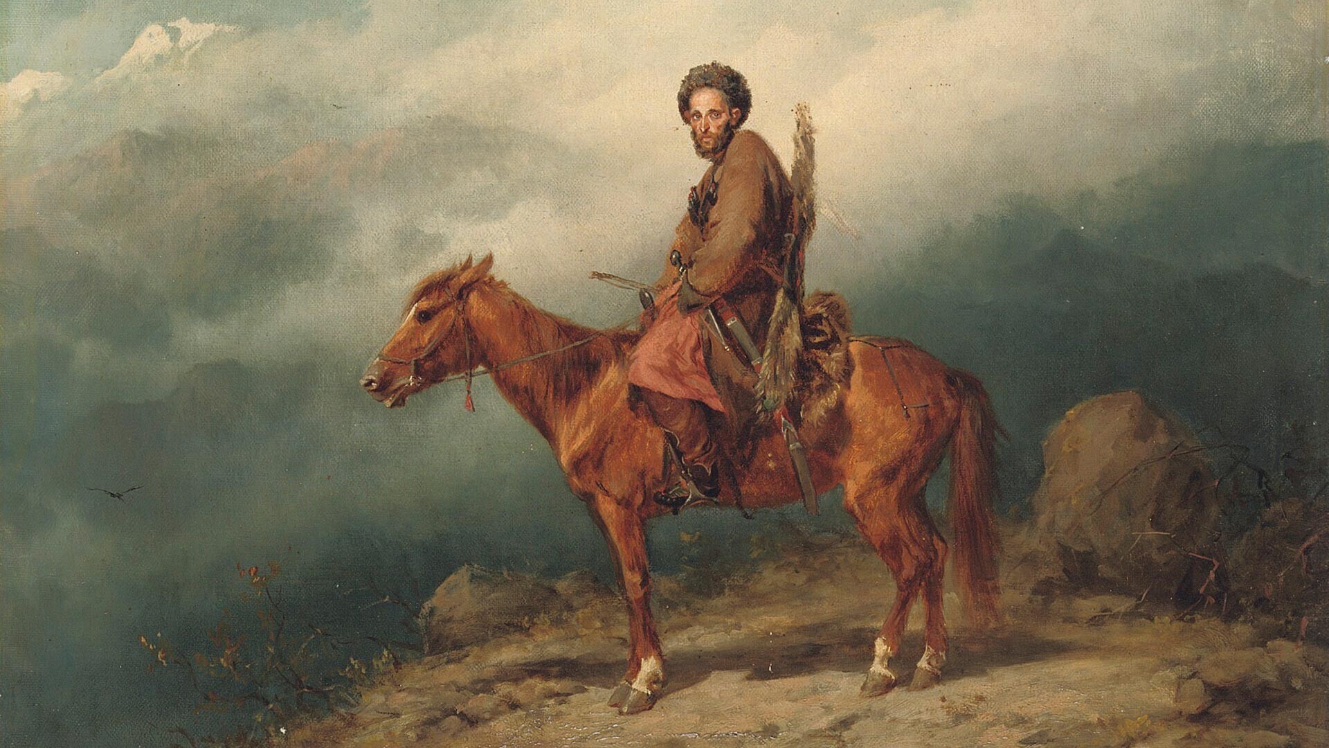 Seorang penunggang kuda Kaukasia (1800-an).