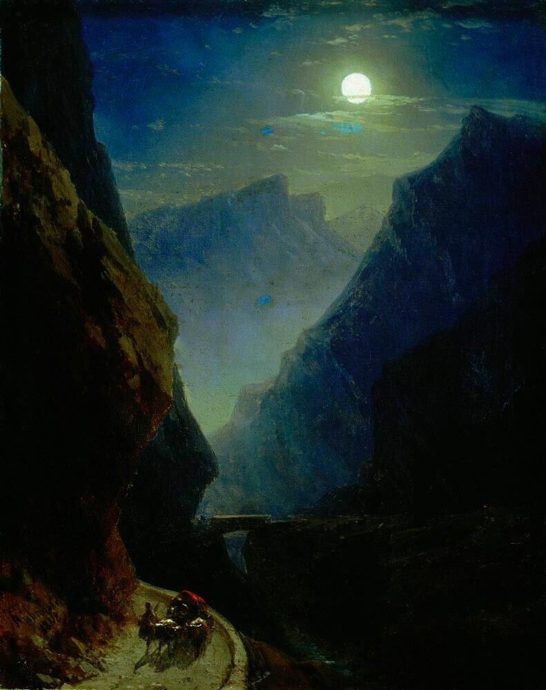Ngarai Darial pada malam yang diterangi cahaya bulan, (1868).