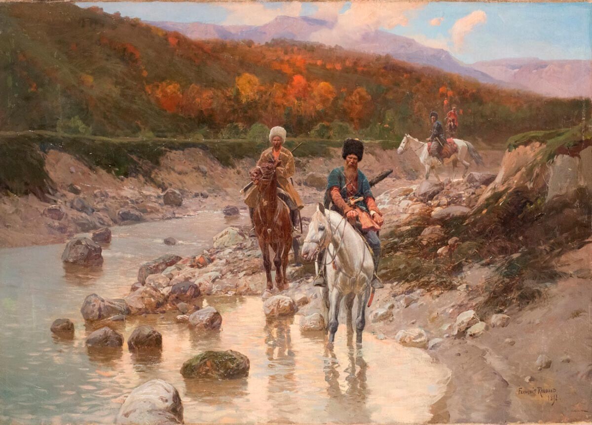 Cossacos em um rio de montanha, 1892