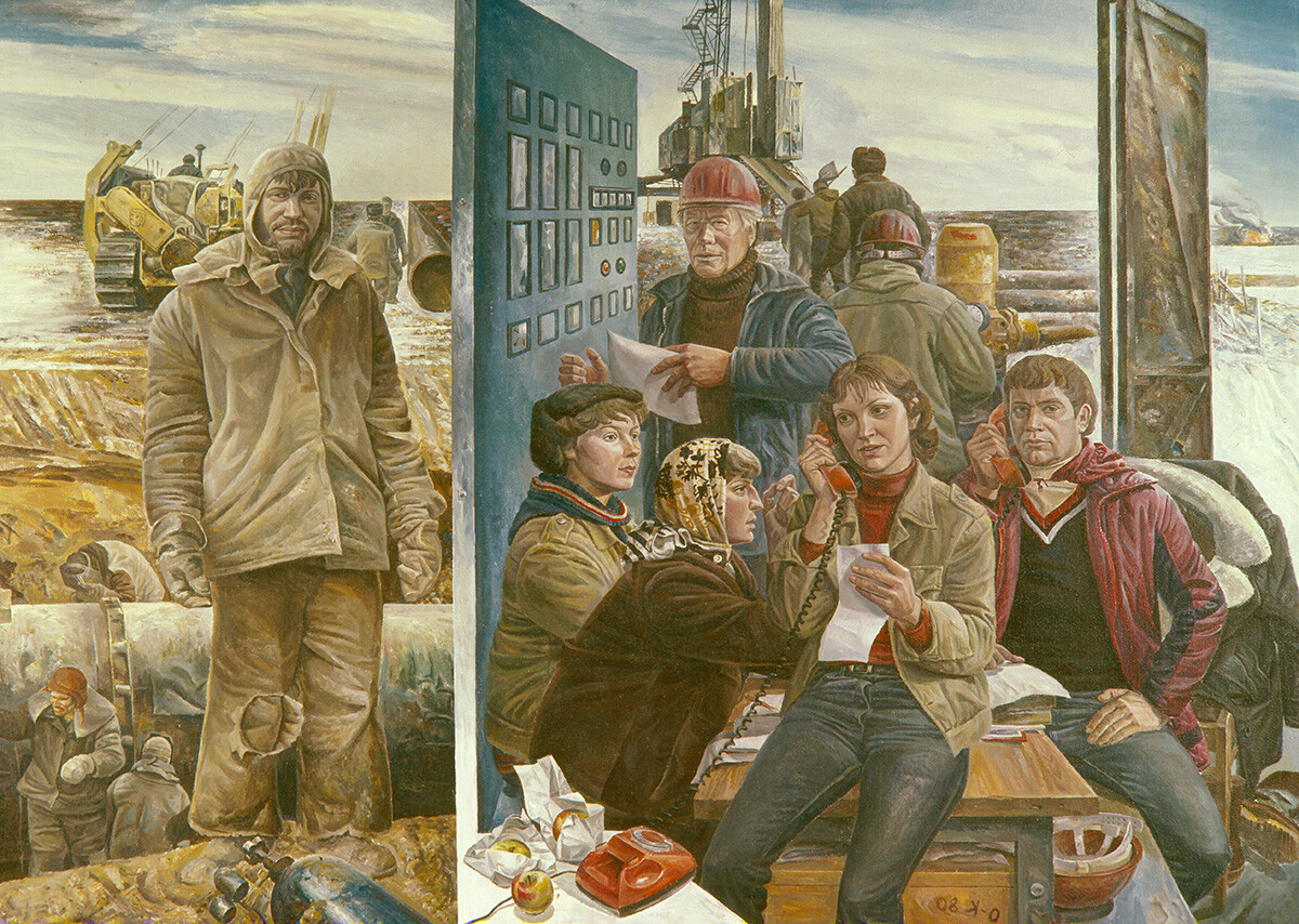 ミハイル・オンビシ＝クズネツォフ『シベリアの油田労働者』（1980年）