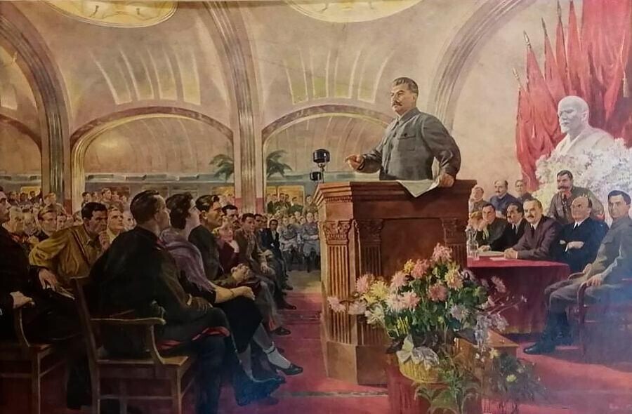 Pidato Stalin pada pertemuan seremonial yang didedikasikan untuk peringatan 24 tahun Revolusi 1917 oleh Iraklij Toidze (1947).