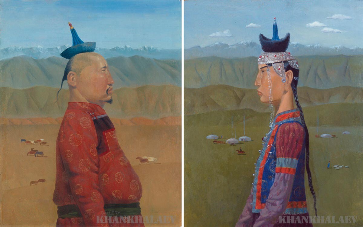 Noyan (on the left, Noyan is a Central Asian title of authority) and Khatan (a fairy tale princess), 2004