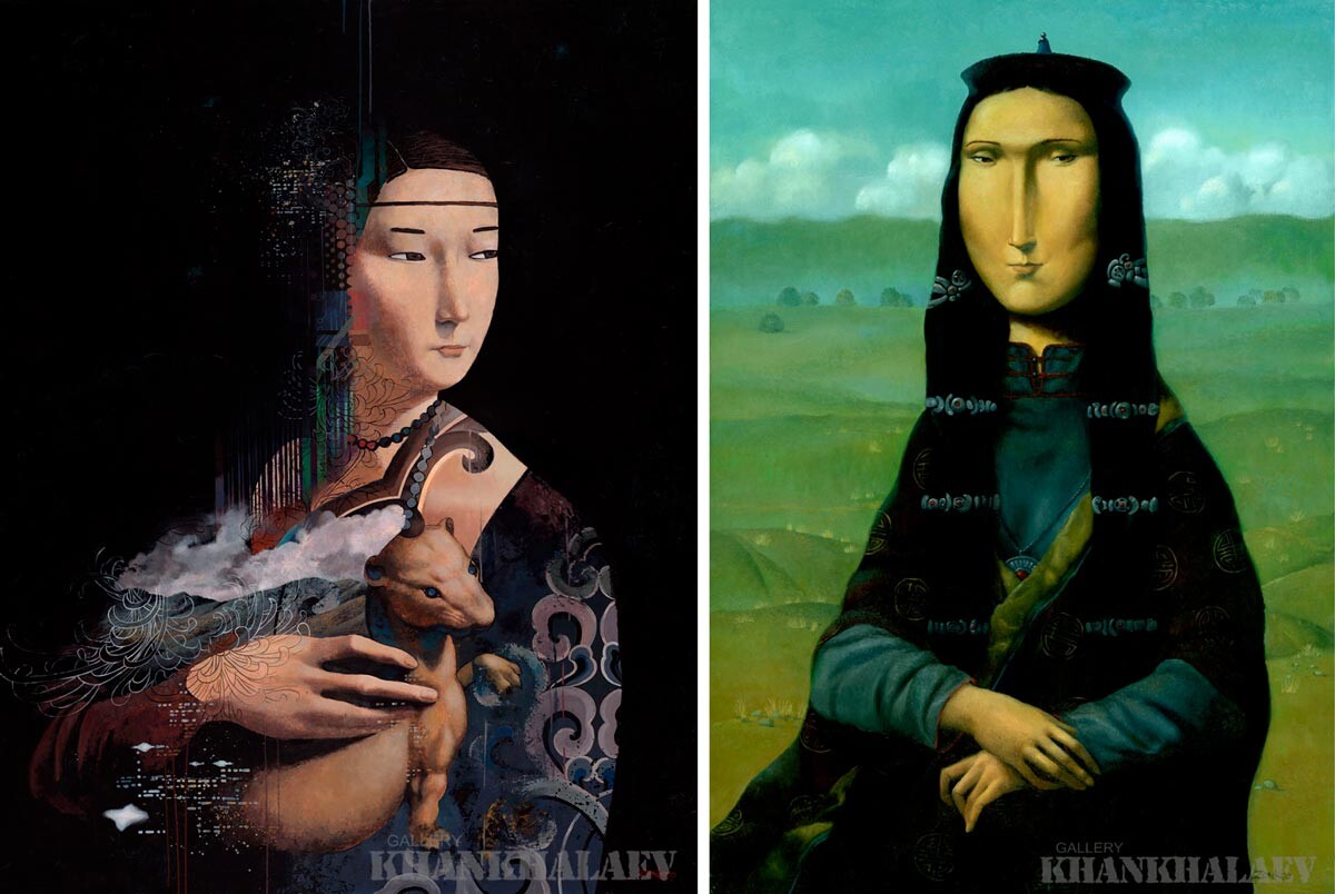 The Lady with the Ermine (Da Vinci Remake) on the left; Mona Lisa