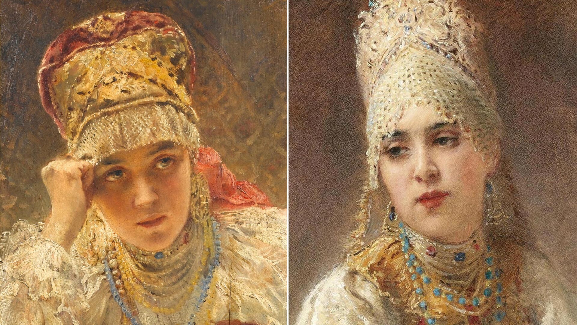 Konstantín Makovski. ‘Boyarda joven y boyarda con un kokoshnik’